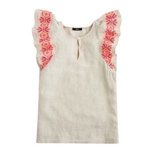 J. Crew Embroidered Linen Flutter Sleeve Top NWT